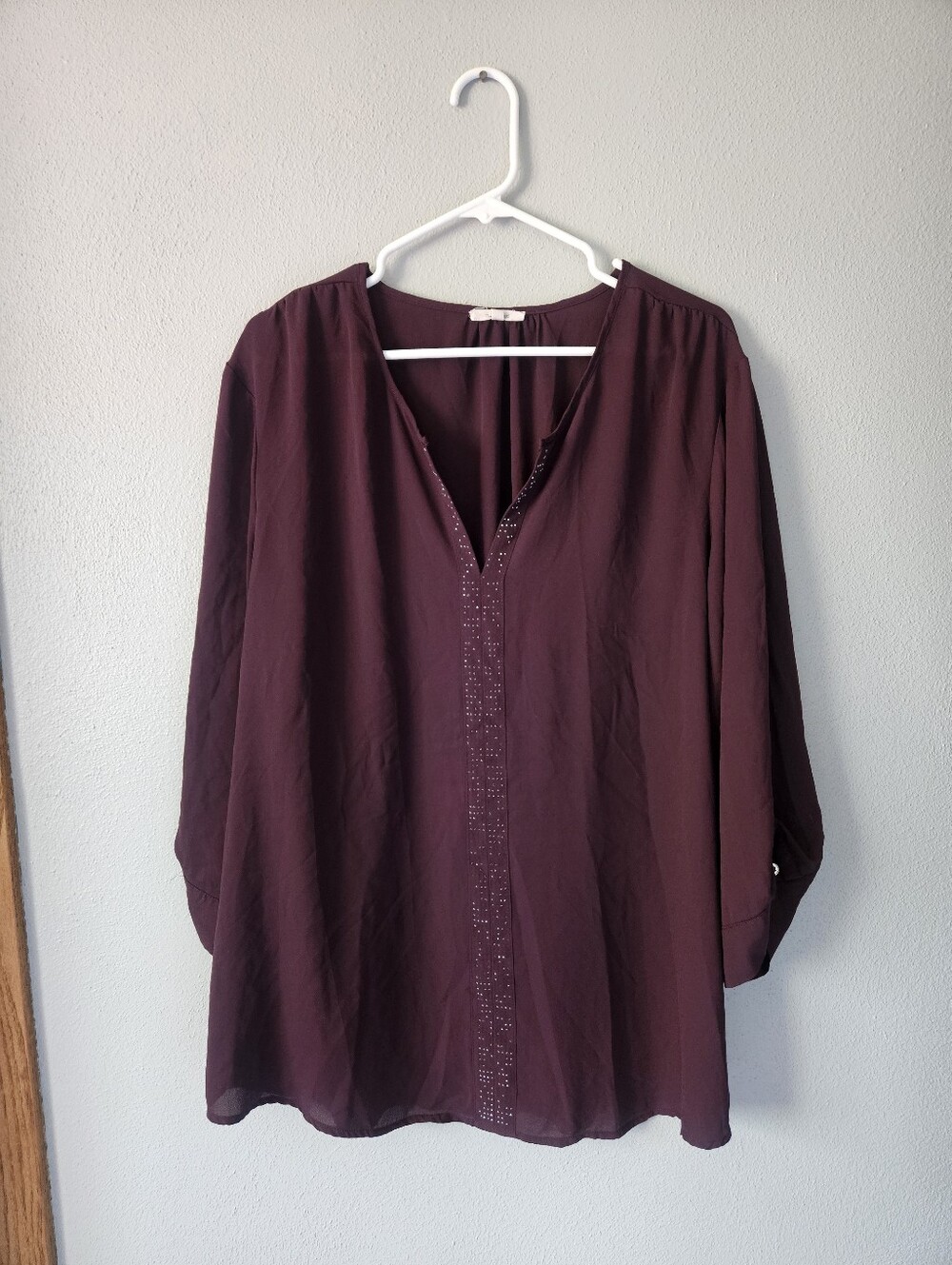 Maurices Plum V-Neck Tunic with Beaded Front